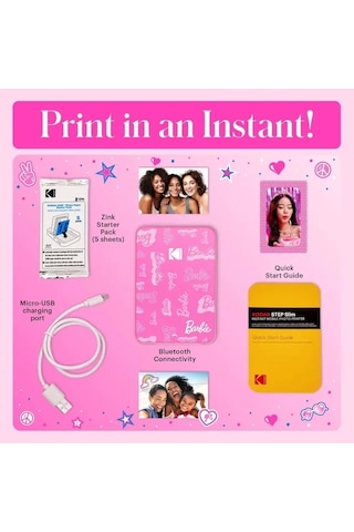 Kodak Step Anında Renkli Fotoğraf Yazıcısı Barbie Signature Printer Siyah