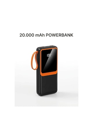 Telefon Ve Mobil Cihaz Uyumlu 20000 Mah Powerbank Dahili Kablolu Dijital Göstergeli