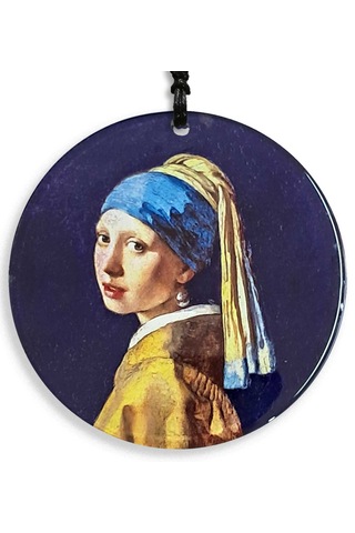 23 Cm Çap - İnci Küpeli Kız Baskılı Füzyon Cam Duvar Dekoru