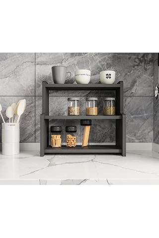 Alpa Ev Mobilya 3 Katlı Tezgah Üstü Mutfak Rafı, Baharatlık Ve Çok Amaçlı Organizer Antrasit