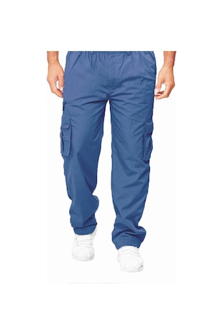 Erkek İlkbahar Ve Sonbahar Düz Paça Düz Renk Kargo Pantolon Günlük Çok Cepli Uzun Pantolon Bol Kesim Açık Hava Fitness Pantolonu Kot Mavisi