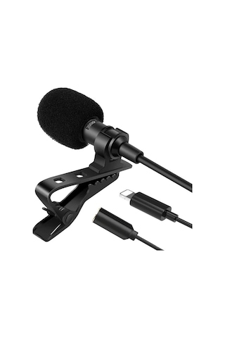 Ally iPhone Uyumlu Lightning Yaka Mikrofonu+3.5mm Jack Profesyonel Youtuber Mikrofonu- 5775
