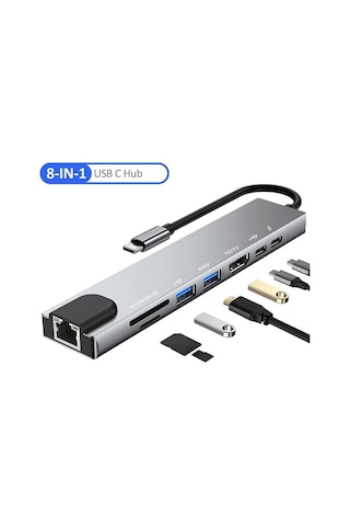 Taplın 8 In 1 Type C To Hdtv Çok Portlu Hub 4k Hdmı Pd Rj45 Usb 3.0 Sd Tf Çevirici Adaptör