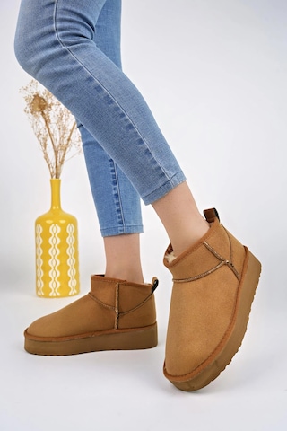 Muggo Hug Kalın Taban İçi Tüylü Günlük Mini Yarım Kadın Bot Taba