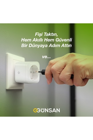 Günsan WiFi Akıllı Priz 16A | Enerji Takibi, Uzaktan Kontrol, Tuya Smart Life, Sesli Komut (Google Home & Alexa)