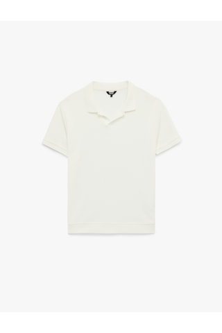 Koton Regular Fit Kısa Kollu Pamuklu Fitilli Polo Yaka Tişört Beyaz 6sam10069mk