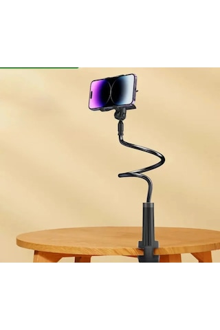 Etashop 360 Esnek Telefon Tutucu Kelepçeli Masa Yatak Başlığı Standı 4" 7.1" Uyumlu Siyah Siyah