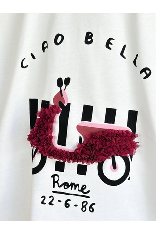 Kız Çocuk Scooter Üzeri Aplike Detaylı Tshirt Ve Çizgili Jogger Alt Üst Takım Bordo Beyaz Beyaz - Bordo