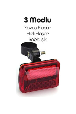 Bisiklet Tekli Arka Işık Pilli 300 Lümen 3 Mod Flaşörlü Bisiklet Arka Farı Led Işık Kırmızı 4445 Kırmızı