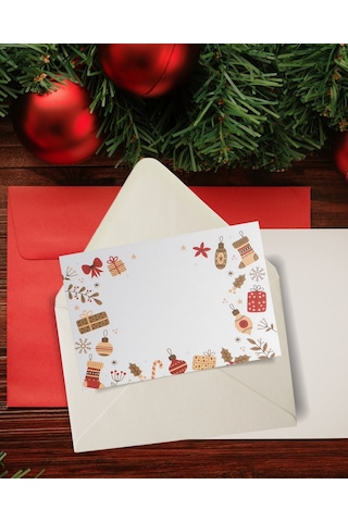 Yılbaşı Süsleri Temalı Kartpostal Seti, Yeniyıl, Tebrik, Hediye V