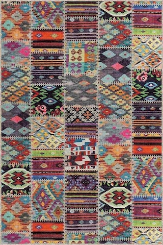 Çok Renkli Patchwork Kaymaz Tabanlı Dekoratif Halı Ar749n11