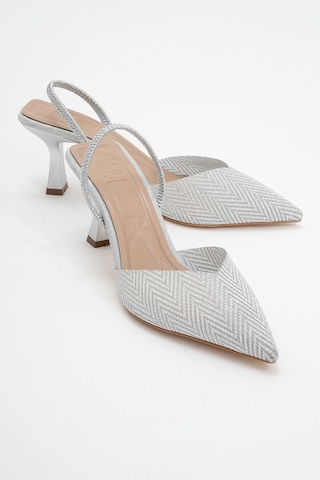Luvishoes Luvi Shoes Renos Gümüş Kum Sim Sivri Burun Kadın Topuklu Abiye Ayakkabı Gümüş
