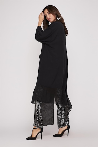 Bohem Stil Italyan Ipek Detaylı Oversize Kaftan & Bluz-8711 Siyah