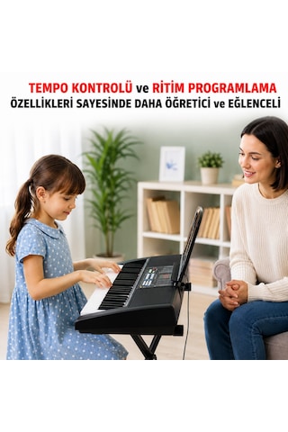 Multizone 61 Tuşlu Standlı Elektronik Dijital Işıklı Çocuk Piyanosu Mikrofonlu Başlangıç İçin Demolu Keyboard Org