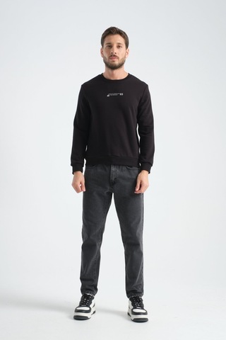 Shooter Sportwear Shooter Erkek Üç İplik Sweatshirt Regular Fit Pamuklu Bisiklet Yaka Günlük Spor Basic Siyah
