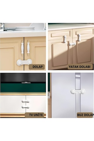 8 Adet Çok Amaçlı Çift Kapaklı Dolap Için Çocuk Bebek Güvenlik Set Emniyet Mandallı Koruma Kilit Çok Renkli