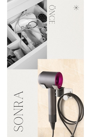 Zift Unique Paslanmaz Çelik Fön Makinesi Askısı - Saç Kurutma Makinesi Tutacağı Krom