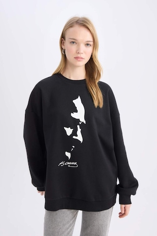 DeFacto Oversize Geniş Kalıp Bisiklet Yaka Atatürk Baskılı Sweatshirt E5445AX24WNBK81 Siyah