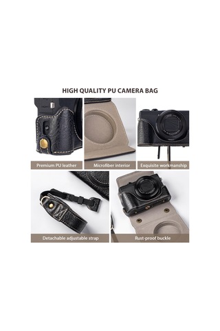 Gajeena Kamera Korumalı Çanta Pu Malzeme Manyetik Kilitli Detachable Askılı Kayışlı Canon G7x2/g7x3 Uyumlu Siyah