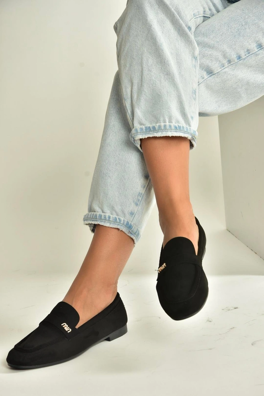Fox Shoes V250017502 Siyah Süet Günlük Kadın Ayakkabı Siyah-süet