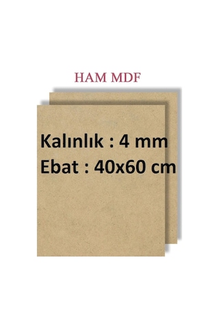 Mobilreyon 3 Adet Duralit Ham Mdf, 40x60 Cm Ebat, 4 Mm Kalınlık, Boyama Hobi Resim Altlığı Tuval Genel
