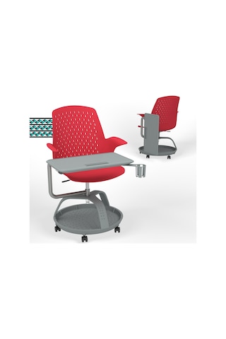 Karr Office Sona 360 Yazı Tablalı Mobil Eğitim Sandalyesi Kırmızı