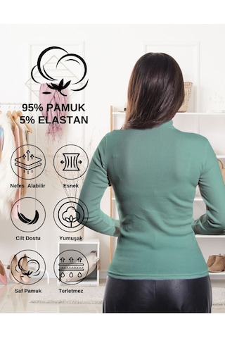 Alya Underwear Kaşkorse Tam Boğazlı Body Sweatshirt, Fitilli Kumaş, Likralı, Gül Kurusu Okaliptus