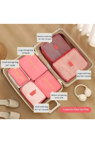6 Adet/takım Seyahat Saklama Çantası Büyük Kapasiteli Su Geçirmez Bagaj Giyim İç Çamaşırı Saklama Çantası Fermuarlı Çanta Karpuz Kırmızısı