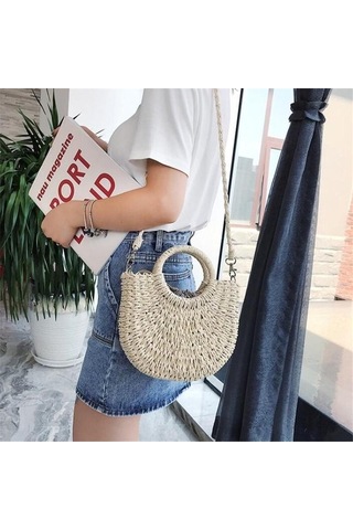 Novahub El Yapımı Rattan Dokuma Plaj Çantası - Kadın Crossbody Çanta - Bej, Haki Rengi, Pratik Tasarım Haki