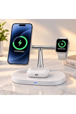3in 1 Kablosuz Şarj Standı 15w Telefon Akıllı Saat Kulaklık Şarj İstasyonu 15w Kablosuz Şarj