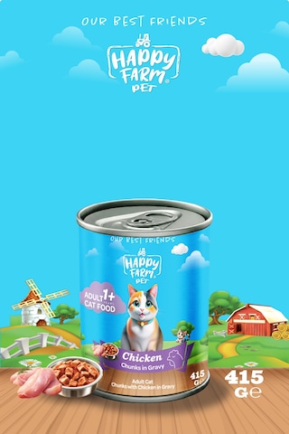 Happy Farm Yaş Kedi Maması Tavuklu 415 Gr 36 Adet