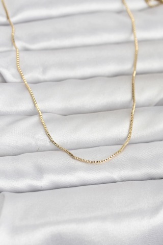 Cm 14k Gold Renk İnce Kare Zincirli Model 60 Cm Kadın Kolye - Lisinya Altın