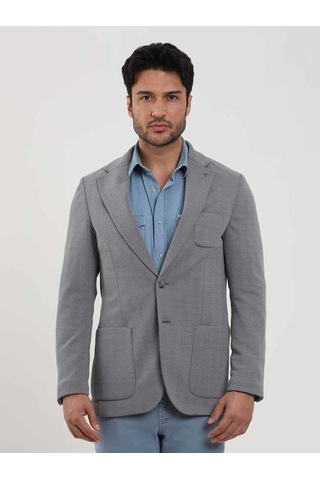 Dufy Gri Erkek Slim Fit Balıksırtı Desenli Mono Yaka Ceket - 104447-gri Gri