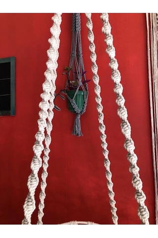 Makrome Özel Örgü Burgu Halatlı Salıncak Hamak Ekru