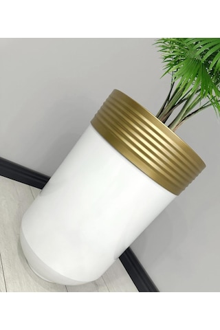 Elegant Dekoratif Eskitme Darbuka Parlak Beyaz Saksı 70cm