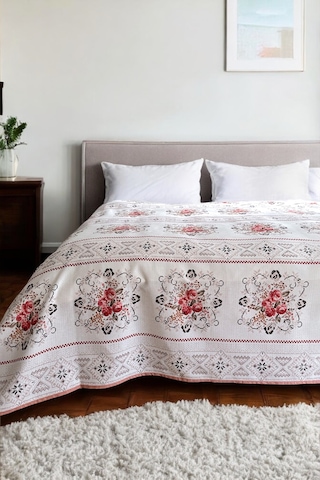 Alla Turca Tek Kişilik Kanaviçe Desenli Pike Pudra 160x240 Cm %100 Pamuk Pudra