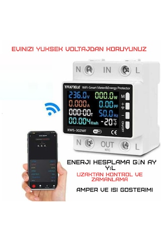 Tuya Destekli Wifi 63a Akım Koruma Güç Tüketimi Isı Göstergeli