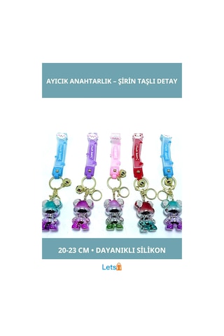 Taşlı Sevimli Ayıcık Silikon Anahtarlık 20 23 Cm Çok Renkli