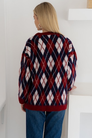 Noa & Noa Kadın Oversize Sardonlu Tiftik Kazak Yumoş Dokulu & Desenli Bordo
