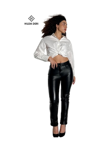 Jean Model Cepli Siyah Hakiki Deri Pantolon Aster 001