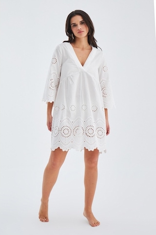 Peraluna Hiromi Dress %100 Pamuk 3/4 Kol Diz Hizası Yazlık Kadın Beyaz