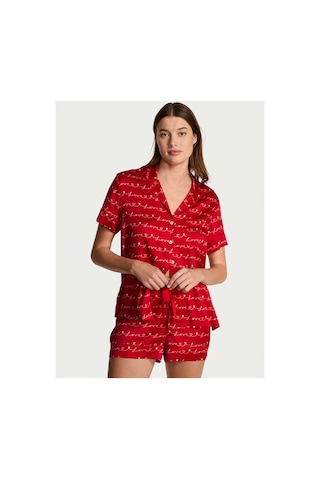 Victoria's Secret Saten Kısa Pijama Takımı Kırmızı