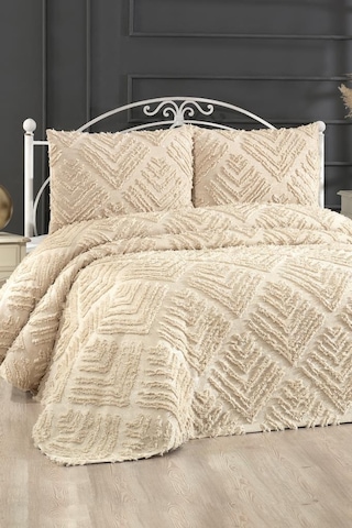 Çeyiz Diyarı Pine 3 Parça Çift Kişilik Pike Takımı Bej Bej