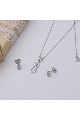Sonsuzluk Model 925 Ayar Zirkon Taşlı Kadın 2'li Set Gümüş