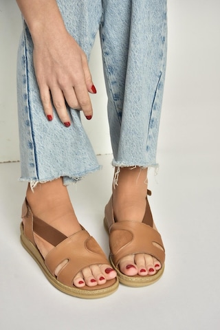 Fox Shoes Y555554003 Taba Hakiki Deri Günlük Kadın Sandalet Taba