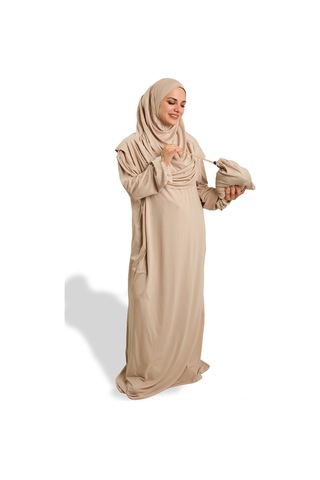 2 Parça Namaz Elbisesi Viskon Düz 2504 12 Bej