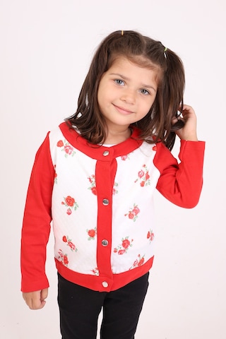 Toontoy Kids Toontoy Kız Bebek Hırka Çiçek Baskılı Kırmızı