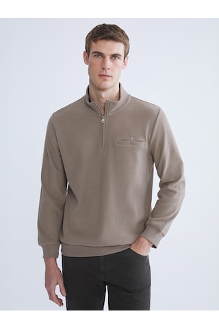LC Waikiki Lc Waıkıkı Kahverengi Fermuarlı Dik Yaka Erkek Sweatshirt