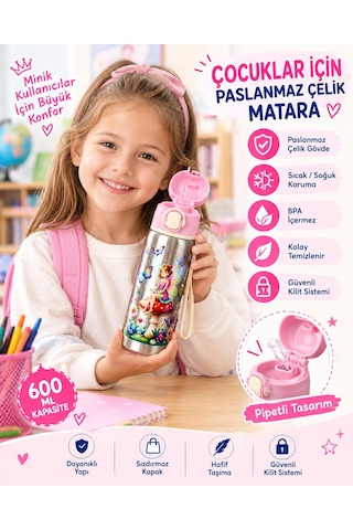 Titiz Siply 600 Ml 304 Paslanmaz Çelik Çocuk Matarası Pipetli Ve Direkt İçim Çift Kullanımlı Çok Renkli