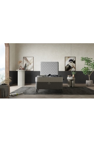 Ortopedik Lüx Yatak Baza Başlık Seti - Antrasit 90 x 190 CM